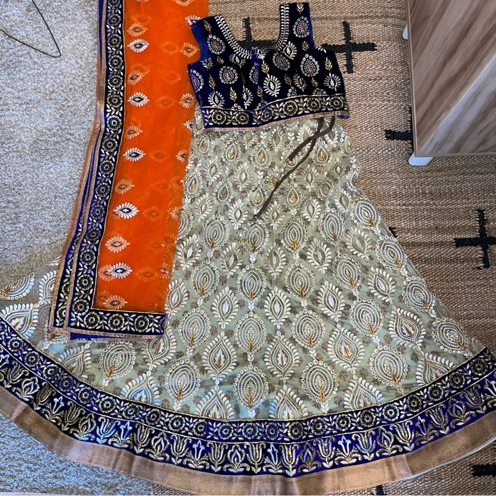 Indian Lehenga Choli - orange and blue